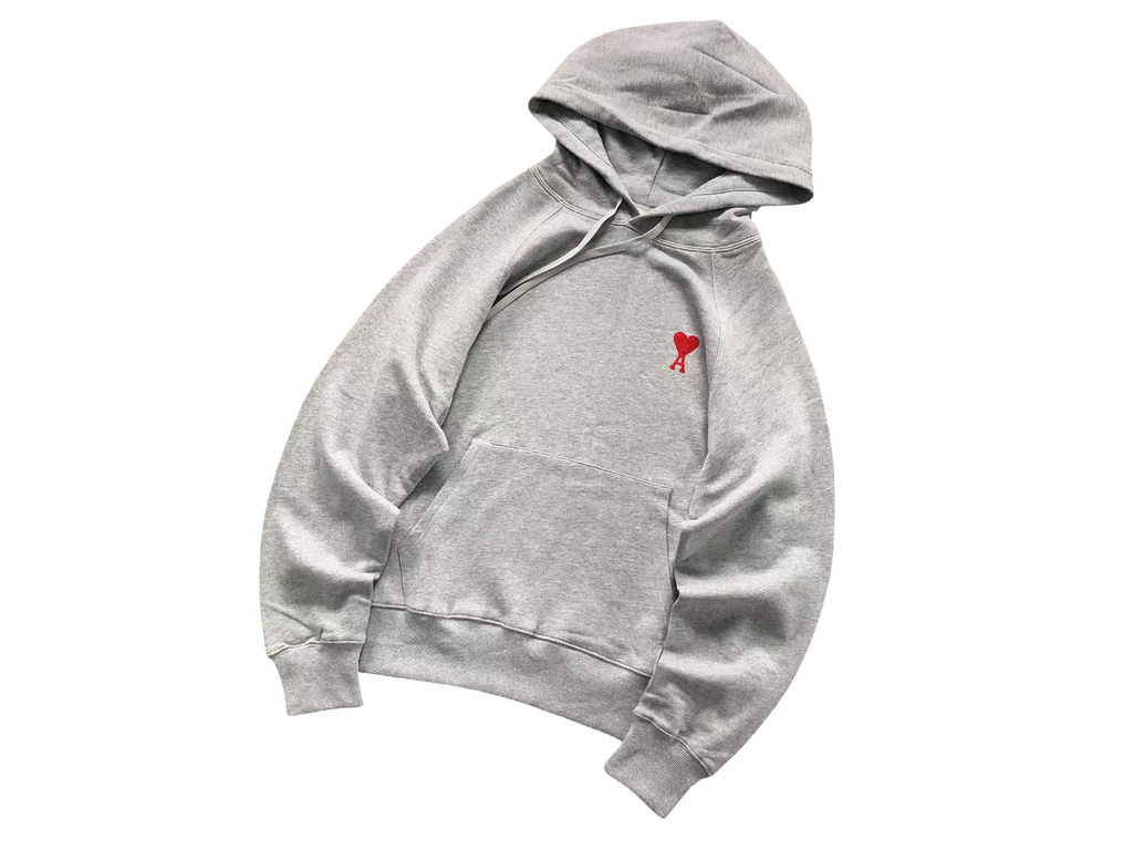 AMI Paris Red Heart Hoodie Grey