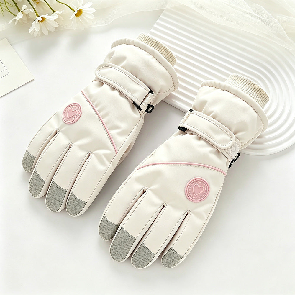 Ski gloves women's winter velvet outdoor cycling and mountaineering thickened waterproof, windproof and cold-proof warm gloves